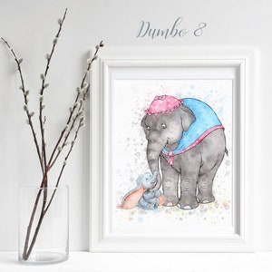 Dumbo #8 with Mrs Jumbo Nursery Print, Dumbo Poster inspired Wall Art, Watercolour Decor Dumbo Baby Printable, Newborn Gift, elephant