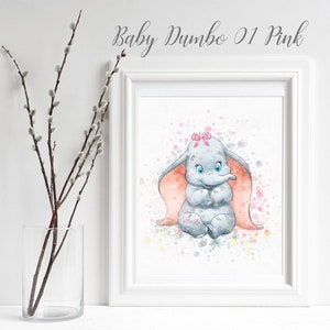 Dumbo #1 Pink Watercolor Printable Download Dumbo Poster Wall Art Decor Dumbo Baby Wall Art Print Newborn Nursery Girl Decor elephant