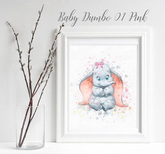 Dumbo 1 Pink Watercolor Printable Download Dumbo Poster Wall Art Decor Dumbo Baby Wall Art Print Newborn Nursery Girl Decor Elephant Etsy