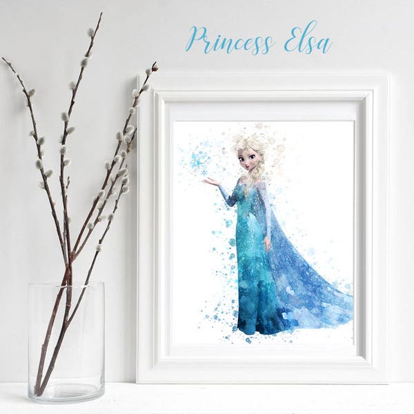 FROZEN ELSA PRINT, Queen Elsa, Princess Elsa, Frozen, Snow Queen, Watercolor, Nursery art, sublimation poster, Movie Digital Print Instant