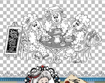 Digitaler Stempel - Kaffee Baata, Schaf Trinken Kaffee, Word Art, Clipart, Sentiments, Digi, druckbar, ID:NV-DS0040 by Nana Vic