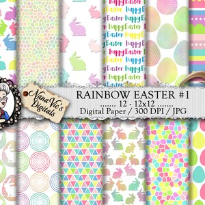 Regenbogen Ostern Digitales Papier, Regenbogen Hintergrund, bunte Textur, Scrapbooking Druckbar, Fotografie Osterrücken Tropfen 12 H Res 300 DPI