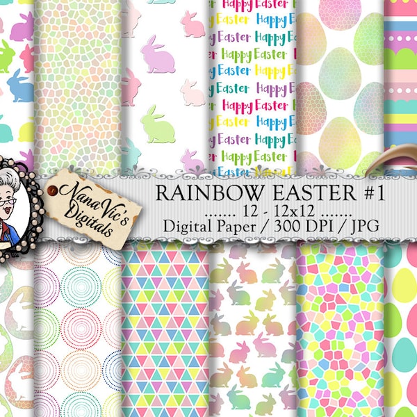 Rainbow Easter Digital Paper, rainbow backgrounds, colourful texture, Scrapbooking Printable, photography Easter back drops 12 H Res 300 DPI