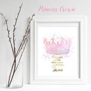 Princess Crown, Once upon a time, Pink Watercolor Crown Nursery, Wall Art, Digital Printable, Pink Crown sublimation