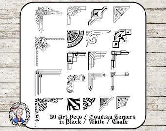 Clipart: Art Deco Corners in Black / White / Chalk Ornaments Decorative Elements corners digital scrapbooking 60 PNG Files EPS Ai VECTORS