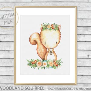 Woodland Nursery Squirrel. Floral Nursery Decor, Woodland Nursery. Woodland Nursery Boy. Woodland Animals Nursery Art. Floral Nursery Print