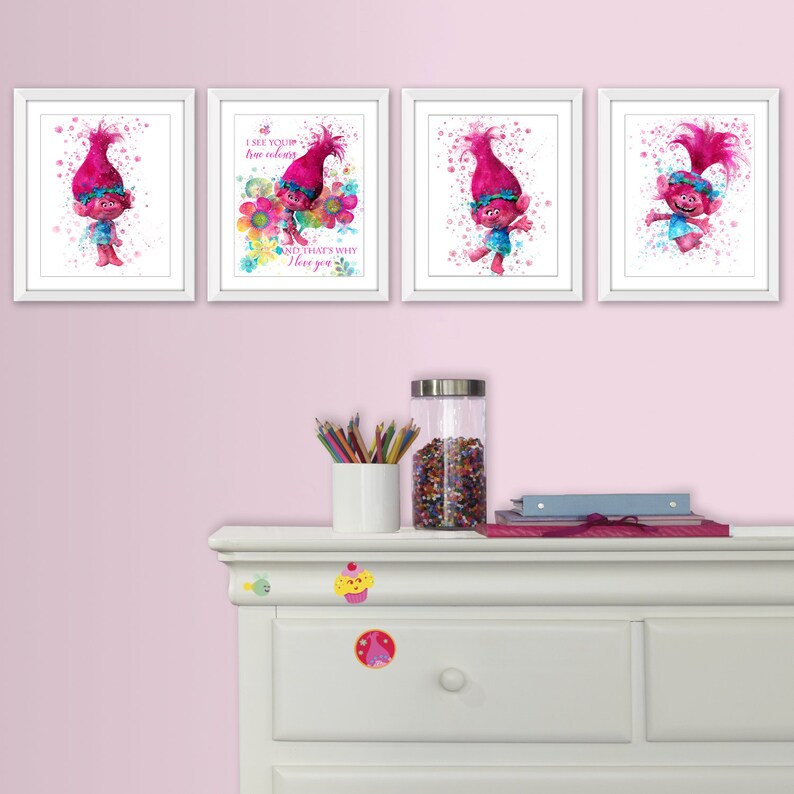 Troll happy Trolls Watercolor TROLLS; Poppy 4 Print gift for her Troll Wall Art Trolls Nursery Decor Poppy 3 dance playroom decor