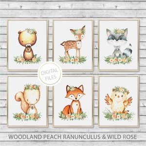 Woodland Animals 6 Prints, Nursery Decor, Nursery Forest Animals Poster, Kids Wall Printables, Nursery Prints, Kids Wall Art Playroom Set