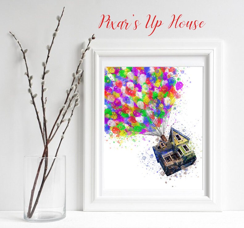Nursery Print Up print, house warming decor print, Balloon House watercolor art, Flying House print, new home gift, wall art with balloons