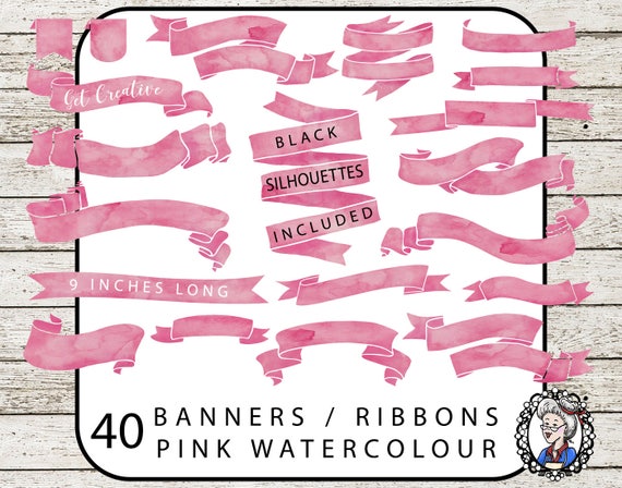 Pink Banner Clipart Ribbon Clipart Watercolor Ribbons Clip Etsy