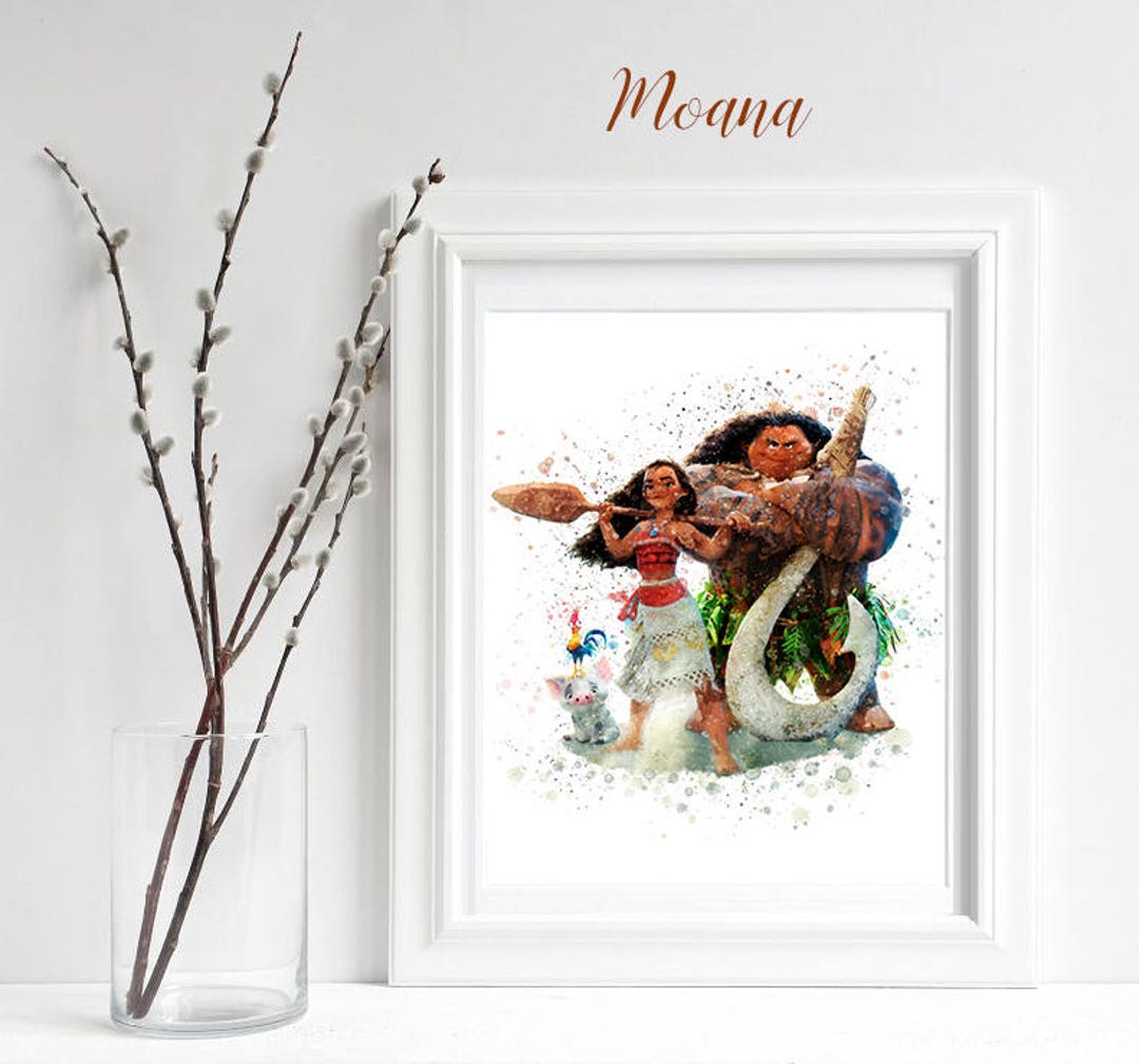 Moana Print Princess Moana Maui Heihei Pua Watercolor -  Norway