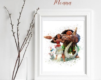 Moana Print Princess Moana Maui Heihei Pua Watercolor -  Norway