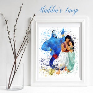 JASMINE PRINT, Princess Jasmine, Aladdin & Genie sublimation / digital Print, Jasmine Watercolor, Princess Nursery, Wall Art, Digital Print