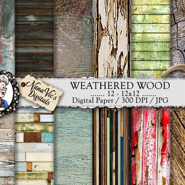 Weathered Wood Digital Paper, Distressed backgrounds, wood texture, Scrapbooking, Printable, photography, wood back drops, 12 H Res 300 DPI