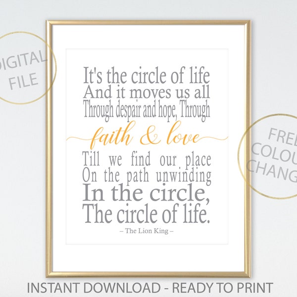 The Lion King Quote, Circle of Life Print, The Lion King Download Poster Quote Wall Art The Lion King Printable Newborn Nursery Decor