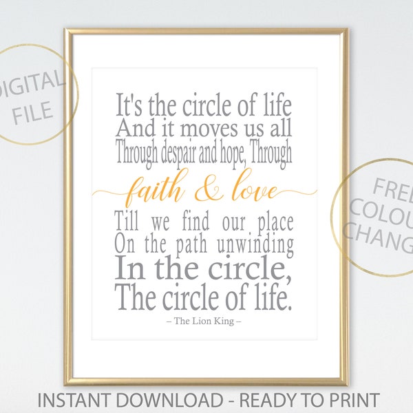 The Lion King Quote, Circle of Life Print, The Lion King Download Poster Quote Wall Art The Lion King Printable Newborn Nursery Decor