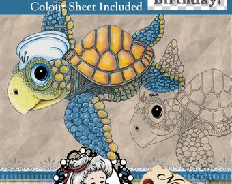 Sea Turtle Digital Stamp, Digi, Card Topper, Cartoon, Instant Download, ,  ID:NV-DS0086 By Nana Vic