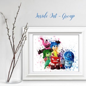 Inside Out Nursery Print, Alle Hauptfiguren von Inside Out, Sublimationsdruck, Inside Out Dekordruck, Aquarellkunst, Kinder Wandkunst