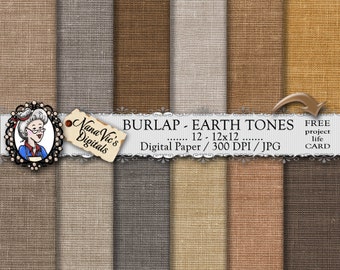 Burlap Digital Paper, Earth Tones natural linen / jute, Scrapbooking, Burlap Printable, photography, backgrounds,  burlap texture overlay