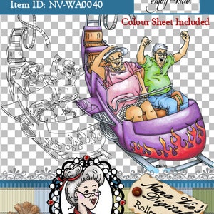 Roller Coaster, Digital Stamp, Card Topper, Grandparents, Fun, Adult colouring, Digi stamp, Clip Art, Printable,  ID:NV-DS0082 By Nana Vic