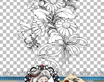 Daisy Digital Stamp, Digi, Clipart, Flower Bouquet, Instant Download, ID:NV-DS0069 By Nana Vic