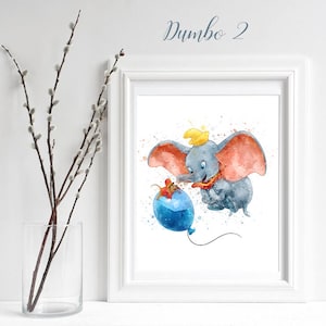 Dumbo #2 Watercolor Printable Download Dumbo Poster Wall Art Decor Dumbo Baby Wall Art Print Newborn Nursery Boy / Girl cute elephant