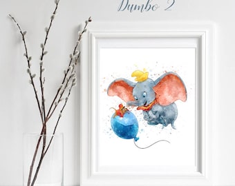 Dumbo #2 Watercolor Printable Download Dumbo Poster Wall Art Decor Dumbo Baby Wall Art Print Newborn Nursery Boy / Girl cute elephant