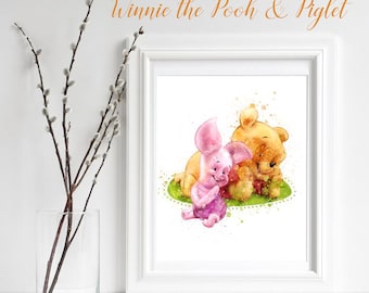 WINNIE, Pooh & Piglet Print, Winnie The Pooh, Winnie Pooh Sublimation Watercolor,Nursery, Winnie The Pooh Print, Wall Art, Digital Print