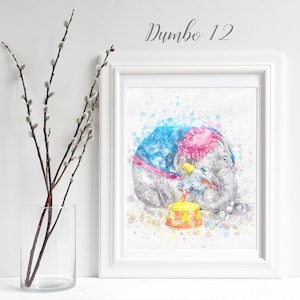 Dumbo #12 with Mrs Jumbo Nursery Print, Dumbo Poster inspired Wall Art Watercolour Decor Dumbo Baby Printable, Newborn Gift, elephant