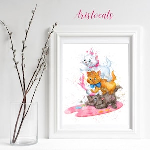 Aristocats: Marie, Toulouse und Berlioz Kinderzimmer Print, Aquarell Kätzchen, Poster, Katze Wand Kunst Dekor Baby, Wand Kunst Spielzimmer, Neugeborene