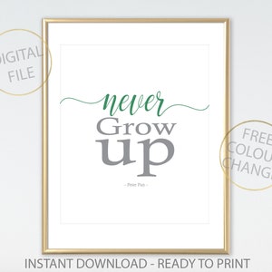 Peter Pan quote: Never Grow Up, Printable,  prints wall art, nursery word art, Nursery decor, bedroom ideas, Baby Gift