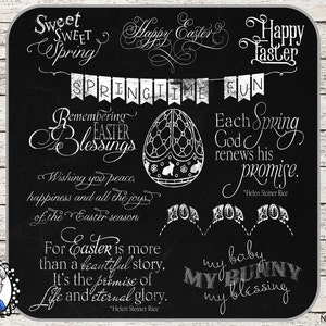 Easter Overlays / Clip Art / Digital Stamp / Word Art / Scrapbooking / Photography / Quotes / Ai  / 34 PNG - black / white / chalk