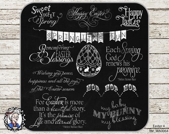 Easter Overlays / Clip Art / Digital Stamp / Word Art / Scrapbooking / Photography / Quotes / Ai  / 34 PNG - black / white / chalk