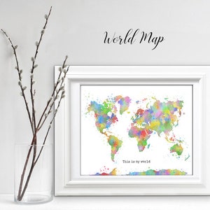 World Map Nursery Print, Watercolor Poster, This is my world, Map Wall Art, Geography Decor Baby, Playroom Print, Colourful world printable