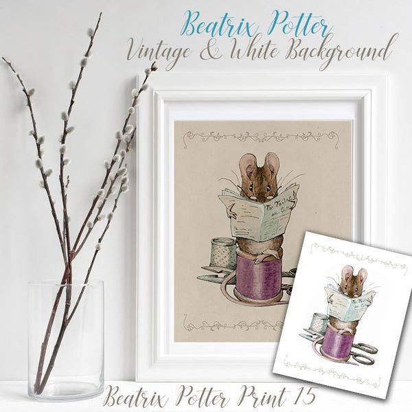 Beatrix Potter Nursery Print 15, The Tailor of Gloucester, Playroom / Nursery / Sewing Room Decor, Beatrix Potter Art, Beatrix Potter Print