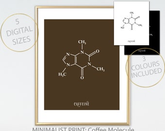 Molekül minimalistischen Druck: Kaffee, Koffein, Kaffee Druck Wand Dekor, Chemie Kunst Poster, Koffein-Druck, Wissenschaft Poster, Kaffee druckbare