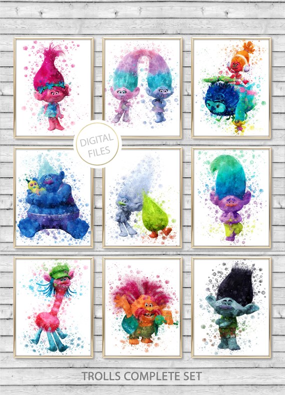 Trolls Movie Wall Stickers – 9 Vinyl Decals, Poppy Branch Bergens Creek, Removable Room Decor