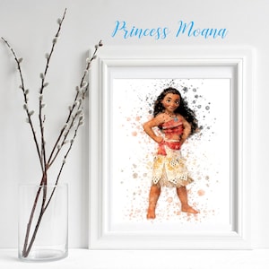 MOANA Princess, Moana Digital Print / sublimation Watercolor, Princess Nursery, Moana Wall Art, Moana Art kids Decor