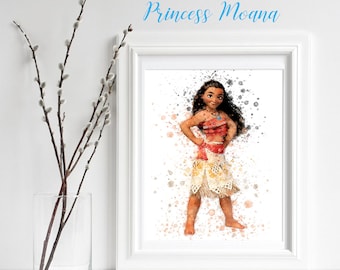 MOANA Princess, Moana Digital Print / sublimation Watercolor, Princess Nursery, Moana Wall Art, Moana Art kids Decor