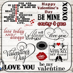 Valentines Love Overlays / Clip Art / Digital Stamp / Word Art / Scrapbooking / Photography / Quotes / PSD  / 31 PNG - black / white / red