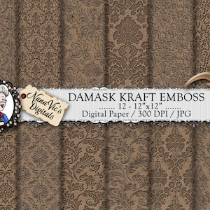 Damask Digital Paper, Kraft embossed seamless wedding backgrounds, Damask texture, Scrapbooking  photography damask back drop Damask pattern