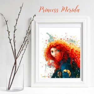 PRINCESS MERIDA PRINT, Princess Merida, Merida Brave, Brave Print, Princess Watercolor, Princess Nursery, Wall Art, Digital