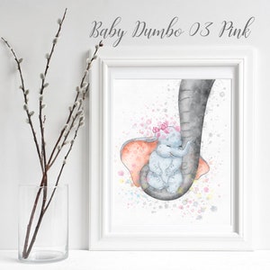 Dumbo #3 Pink Print Newborn Nursery Girl Decor elephant Watercolor Printable Download Dumbo Poster Wall Art Decor Dumbo Baby Wall Art