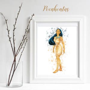 POCAHONTAS PRINT, Princess Pocahontas, Pocahontas sublimation, Pocahontas Watercolor Nursery, Princess, Wall Art, Digital Print