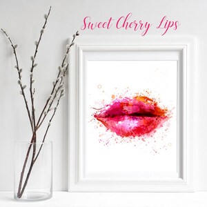 Lips print, make up fashion beauty printable, lipstick poster, lips minimal art print lips, gifts for her, girls room decor, lips watercolor