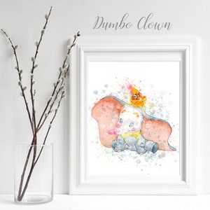 Dumbo Clown Watercolor Printable Download Dumbo Poster Wall Art Decor Dumbo Baby Art Print Newborn Nursery Boy Girl Decor elephant