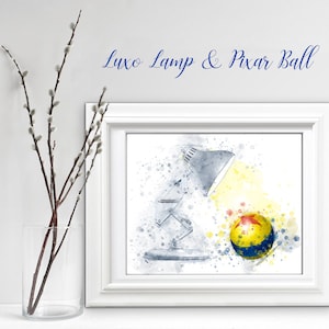 Pixar-Ball and Luxo Jr Lamp printable, Pixar-decor watercolor, art kids playroom, Digital Print Pixar&#39;s corporate logo lamp and ball