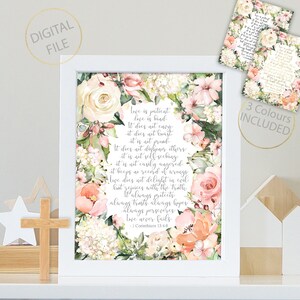 Love is patient, love is kind, Wedding Print,  Home decor Printable, Love Print, Shabby Chic print, Romantic Gift, 1 Corinthians 13:4-8