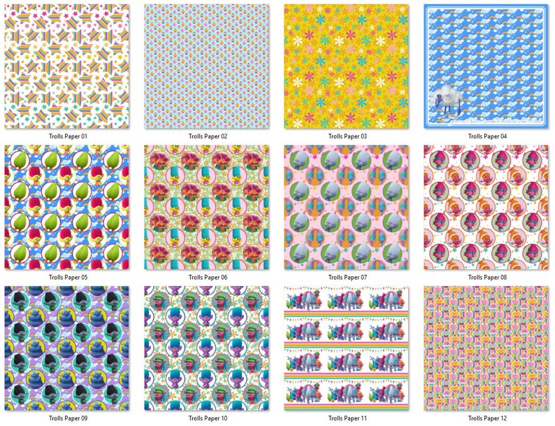 Trolls Digital Paper, Trolls Party, Seamless Backgrounds, Scrapbooking ...