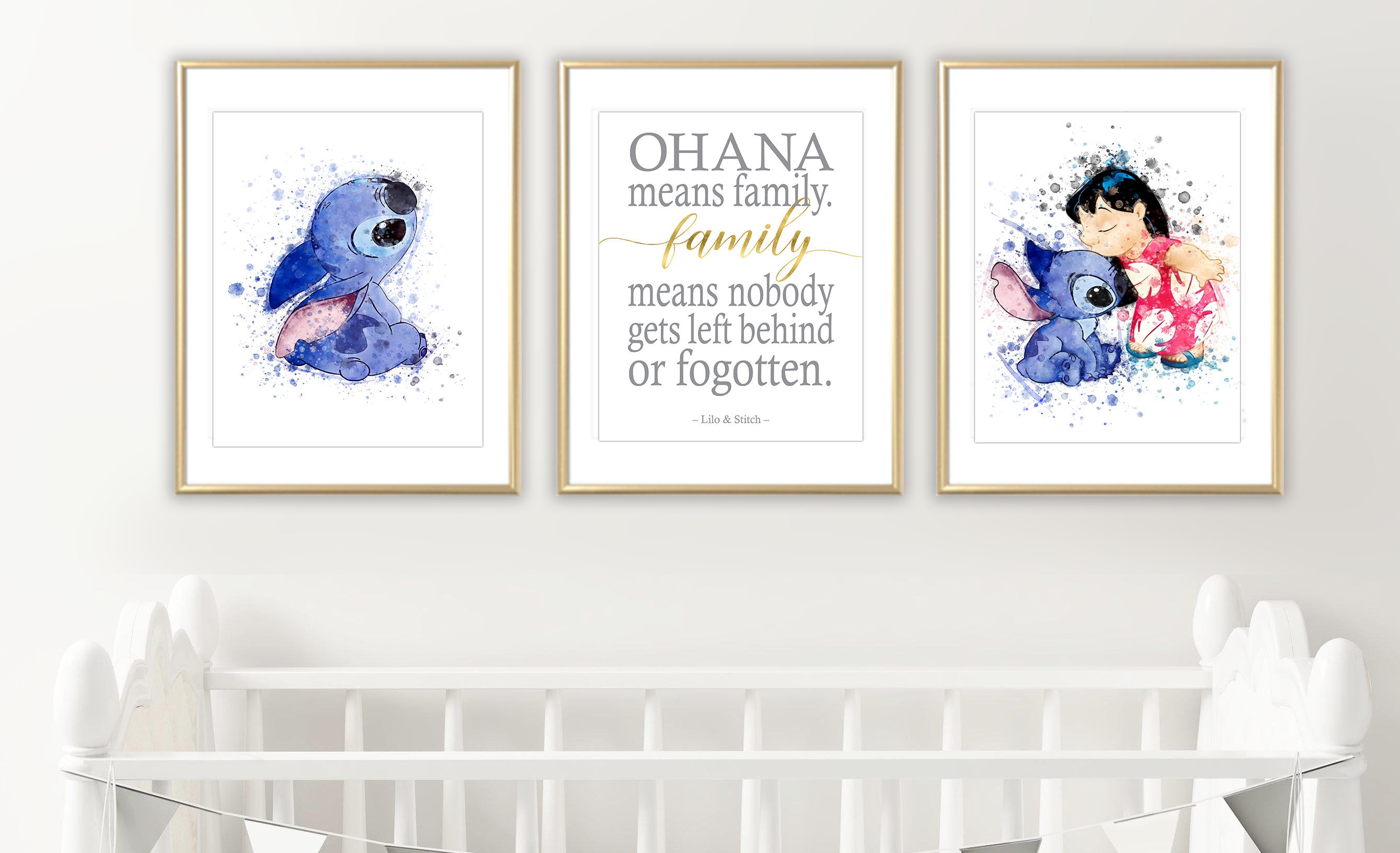 STITCH Print Lilo and Stitch Disney Watercolor Art Poster Love Quote Wall  Decor Home Decor Nursery Art Children Kids Room Family Gifts A328 